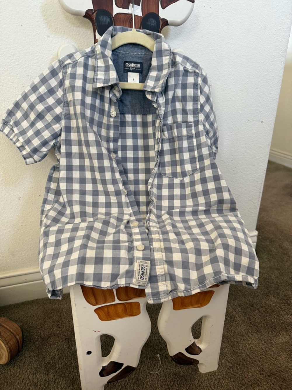 OshKosh B'gosh White & Gray Gingham Short-Sleeve Button-Down Shirt